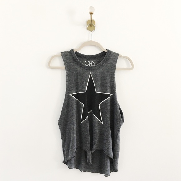 Chaser Tops - Chaser Star Front Tie Knot Muscle Burnout Tank